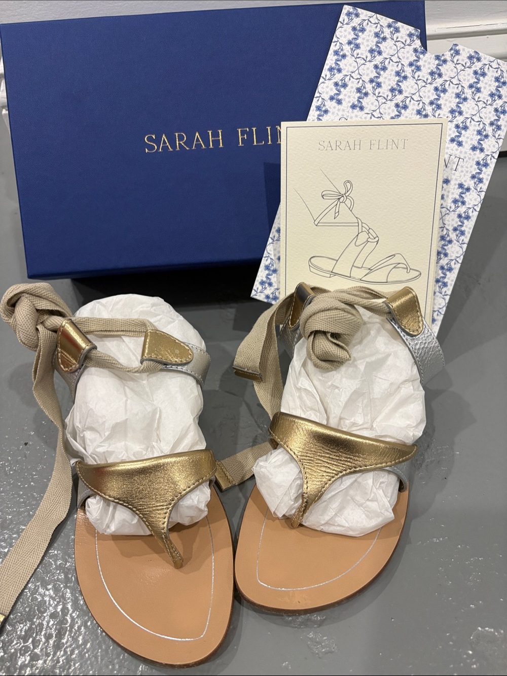 Sarah Flint Metallic Gold and Silver Tie Sandals
